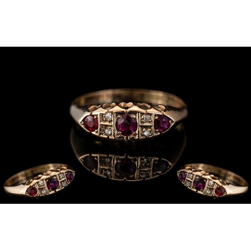 12 - Edwardian Period - Attractive 9ct Gold Ruby and Diamond Set Ring, Excellent Design. Full Hallmark to... 
