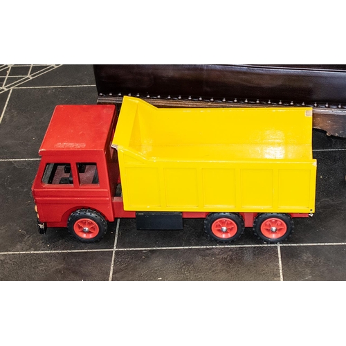 1417 - Painted Wooden Tipper Truck, red body and yellow tipper, length 27'', height 12''.