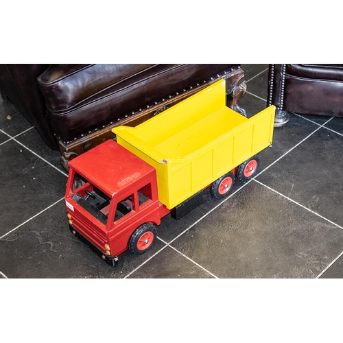 1417 - Painted Wooden Tipper Truck, red body and yellow tipper, length 27'', height 12''.