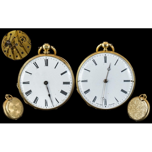 143 - French 19th Century Ladies Pair of Key-wind 18ct Gold Open Faced Pocket Watch of Small Proportions. ... 