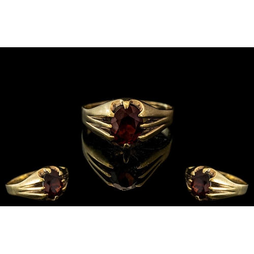 147 - 9ct Gold Ruby Gypsy Set Ring. Gents Ring, Large Red Stone In Gypsy Setting, Ring Size T.