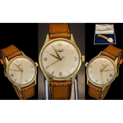 151 - Longines Gentleman's 18ct Gold Mechanical Wrist Watch. Hallmark to Back Cover. c.1960's. Features Go... 