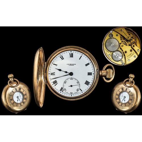 152A - J.W.Benson Signed 9ct Gold Demi Hunter Key-less 15 Jewels Pocket Watch. Hallmark Birmingham 1930. Ex... 