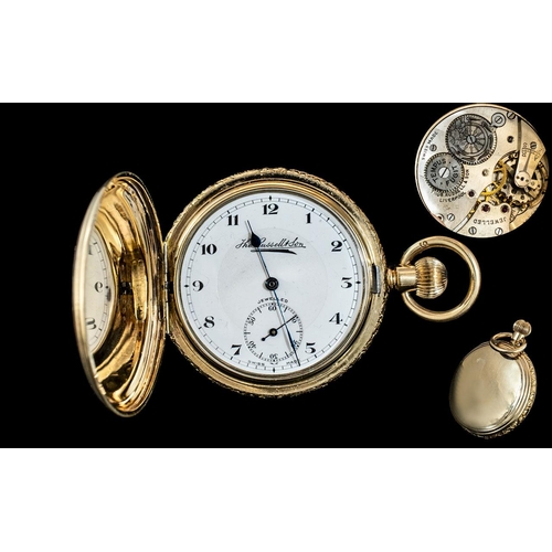 153A - Thomas Russell and Sons Swiss Made Superb Gold Filled Ornate Full Hunter Pocket Watch, With Jewelled... 