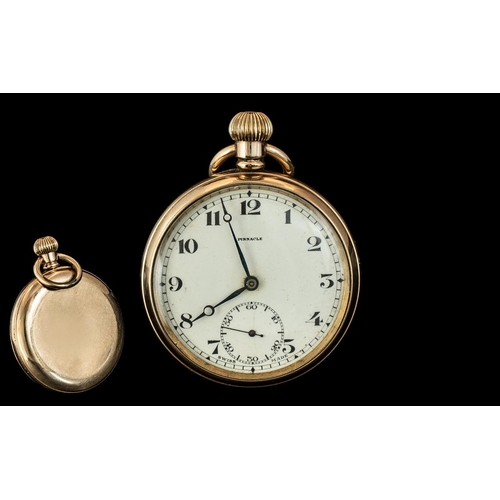 155A - 9ct Gold Plated - Good Quality Open Faced Pocket Watch ( Key-less ) Watch / Case / Dial Good. Workin... 