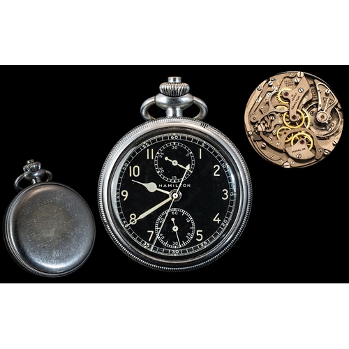 157 - Hamilton Military Single Push Chronograph Pocket Watch, c1942, (model 23) 19-jewel lever movement, a... 