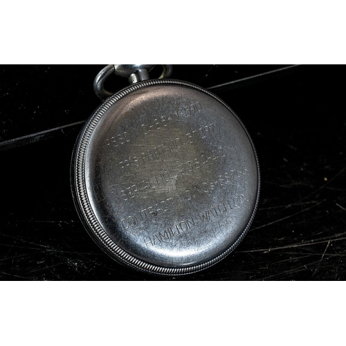 157 - Hamilton Military Single Push Chronograph Pocket Watch, c1942, (model 23) 19-jewel lever movement, a... 