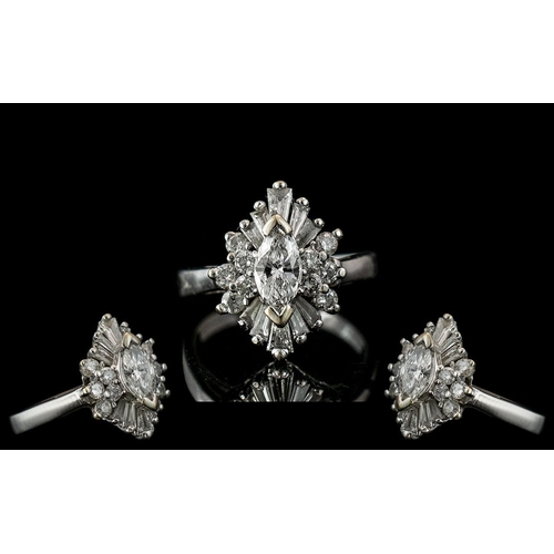 16A - Art Deco Period 1930's - 18ct White Gold Superb Diamond Set Dress Ring. Marked 750 to Interior of Sh... 
