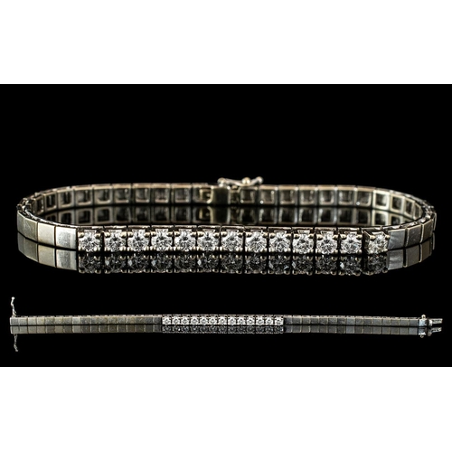 17 - 18ct White Gold - Stunning Diamond Set Bracelet. Full Hallmark for 750 - 18ct. The 13 Round Modern B... 