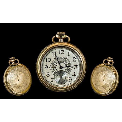 175 - Waltham - Late 19th Century Gold Plated Keyless Open Faced Pocket Watch with Screw Back. Excellent M... 