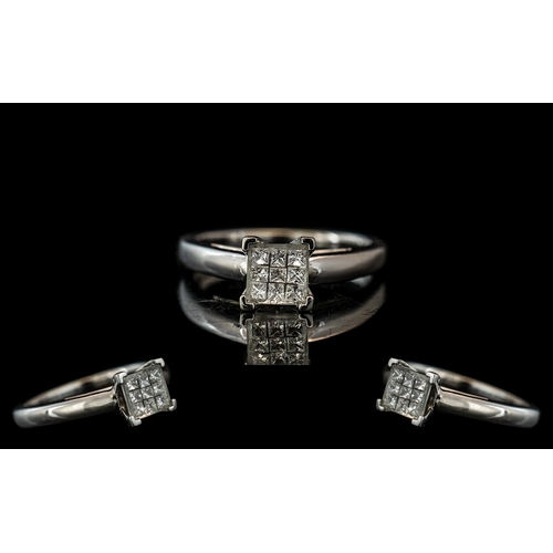 183 - 14ct White Gold Pleasing Diamond Set Dress Ring of Square Form. Marked 14ct to Interior of Shank. Th... 