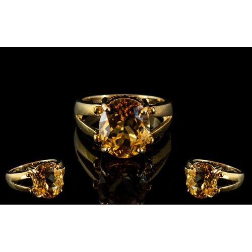 198 - Ladies 9ct Gold Attractive Single Stone Citrine Set Ring. Fully Hallmarked for 9.375 to Interior of ... 