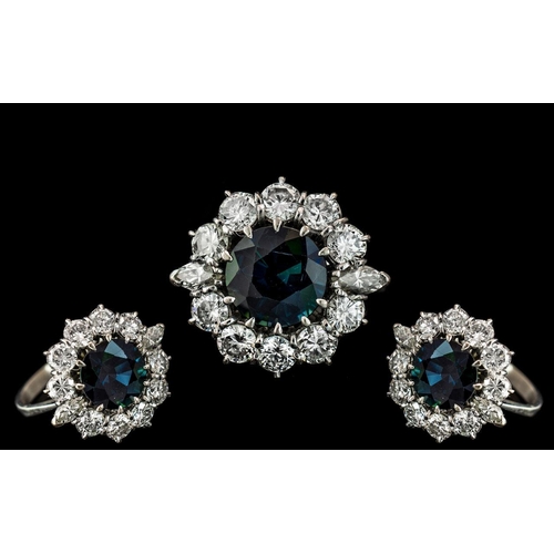 1A - Ladies - Superb Quality and Stunning 18ct White Gold Diamond and Sapphire Set Cluster Ring. Hallmark... 