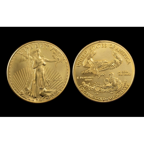 207 - United States of America Liberty 50 Dollar Gold Coin - Date 2001. One Oz Fine Gold Purity. Mint - Un... 