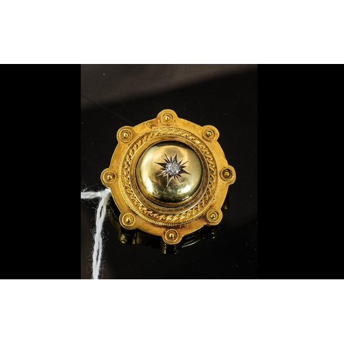 208A - Ladies 18ct Gold Victorian Stone Set Brooch With Diamond Centre Stone. Approx 3cm Diameter. Please S... 