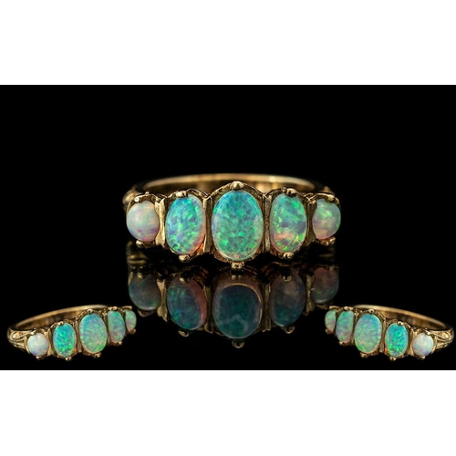 21 - Antique Period - Attractive 9ct Gold 5 Stone Opal Set Dress Ring, Excellent Setting. All Opals In Ex... 