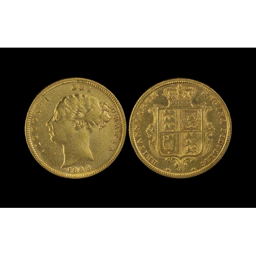 212 - Queen Victoria Bun Head Shield Back 22ct Gold Half Sovereign - Date 1883, High Grade. Please Confirm... 