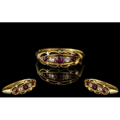 22 - Antique Period - Attractive and Impressive 18ct Gold 5 Stone Ruby and Diamond Set Ring, Excellent De... 