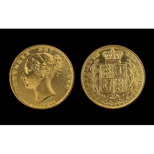 222 - Queen Victoria Young Head - Shield Back 22ct Gold Full Sovereign - Date 1852. Good Grade - Please Co... 