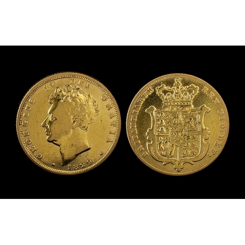 228 - George IV - Shield Back Full Gold Sovereign - Date 1829. Good Grade - Please Confirm with Photo.