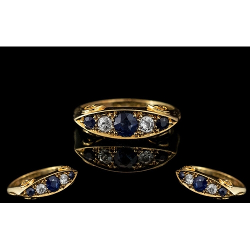 22A - 18ct Gold - Attractive Diamond and Sapphire Set Ring. Excellent Design / Setting. Sapphires and Diam... 