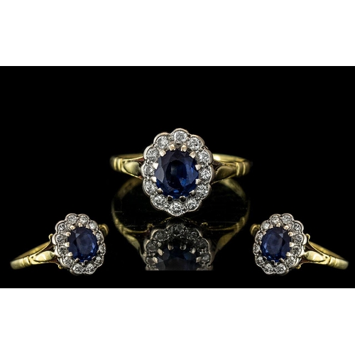 239 - 18ct Gold Attractive Sapphire and Diamond Set Cluster Ring. Flower head Design. Fully Hallmarked for... 