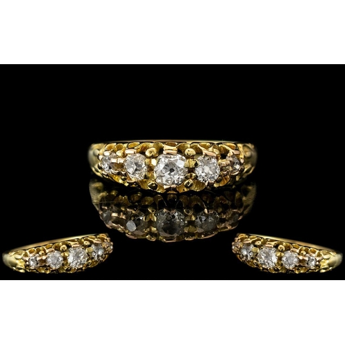 24 - Antique Period - Attractive 18ct Gold 5 Stone Diamond Set Dress Ring. Superb Gallery Setting / Desig... 