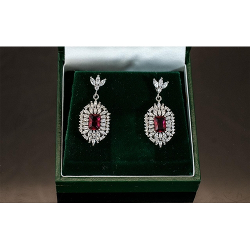 244 - Pink Topaz Earrings Set In Silver and Diamonique Settings. Attractive Pink Topaz Earrings Set In Sil... 