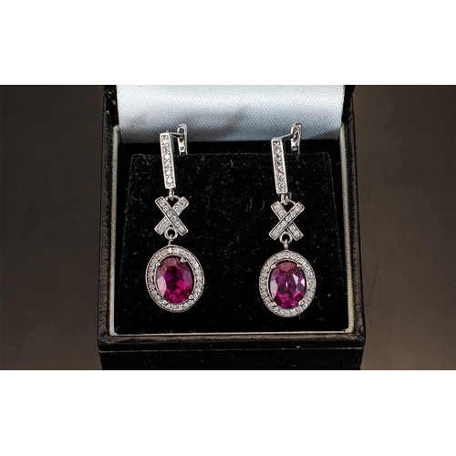 245 - Pink Topaz Set Earrings. Silver Earrings Set with Large Faceted Pink Topaz, Drop Design 3.5 cms. Lov... 