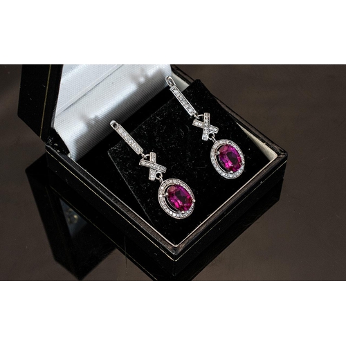 245 - Pink Topaz Set Earrings. Silver Earrings Set with Large Faceted Pink Topaz, Drop Design 3.5 cms. Lov... 