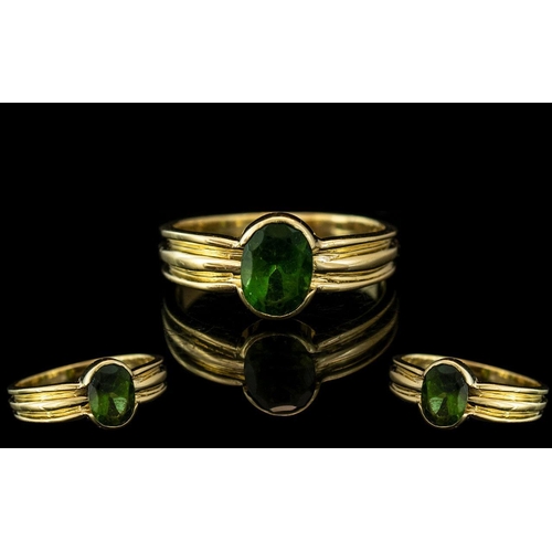 246 - 18ct Gold Single Stone Emerald Set Dress Ring. The Faceted Emerald Requires - Re-Polishing. Est Weig... 