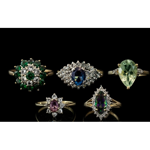 247 - A Collection of Vintage 9ct Gold Stone Set Dress Rings ( 5 ) In Total. All Hallmarked for 9.375 to I... 