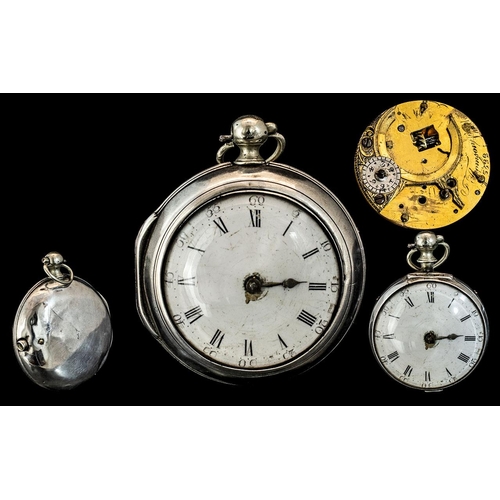 248 - 18th Century Signed Key-wind Sterling Silver Pair Cased Pocket Watch, Verge Movement with White Porc... 