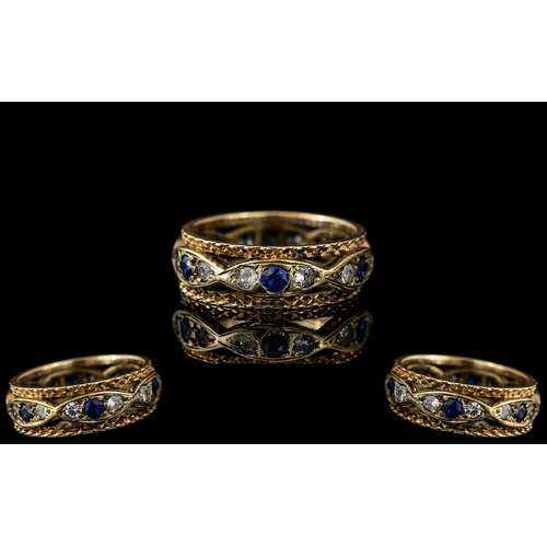 24A - Antique Period - Superior and Exquisite 18ct Gold Sapphire and Diamond Set Band Ring. The Sapphires ... 