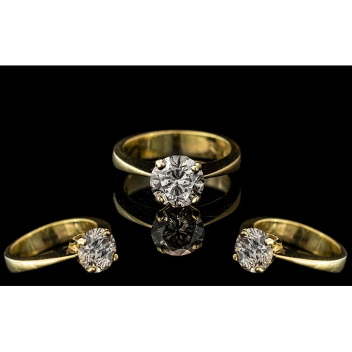 250 - 18ct Gold Single Stone Diamond Set Ring. Marked 750 - 18ct to Shank. Diamond - Tinted Brown Colour, ... 