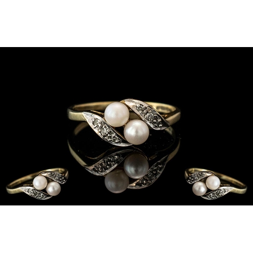 264 - Pretty Elegant 9ct Gold Pearl and Diamond Dress Ring. Fully Hallmarked to Shank. Ring Size J.