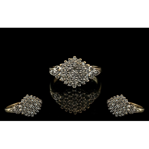 271A - Ladies 9ct Gold - Attractive Diamond Set Cluster Ring. Full Hallmark to Interior of Shank. Diamonds ... 