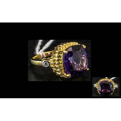 272A - Amethyst Cushion Cut Ring, a 9ct, rich purple, cushion cut amethyst, measuring 14 x 14 mm; an excell... 