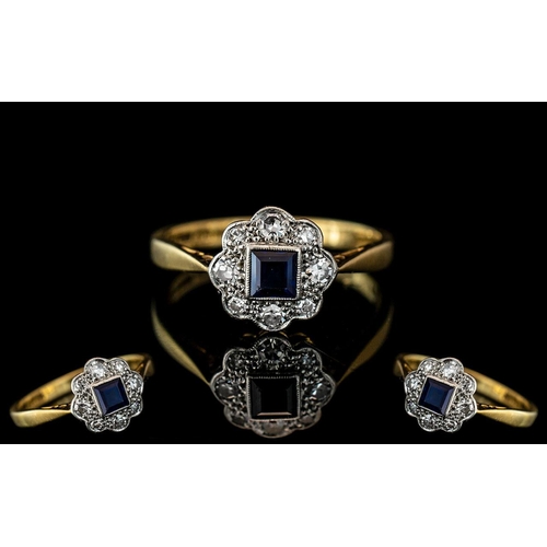 27A - Art Deco Period 18ct Gold and Platinum Sapphire and Diamond Set Ring. Marked Platinum and 18ct to In... 