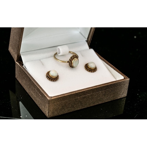 283 - Ladies 9ct Gold and Opal Earrings & Ring Set. Very Elegant and Petite Form. Ring Size ( K ) Small. A... 