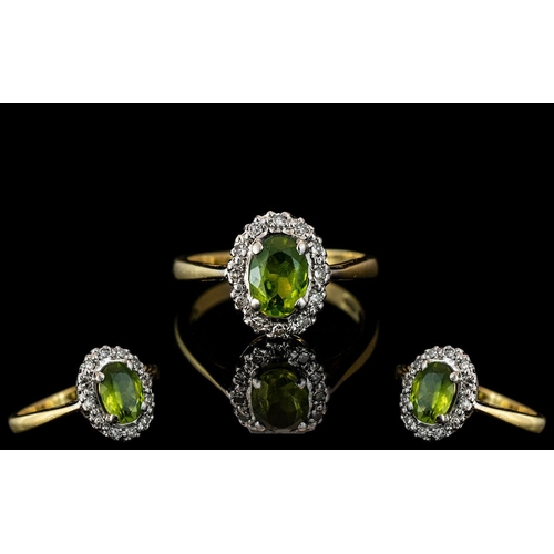 28A - Ladies 18ct Gold Attractive Peridot and Diamond Set Cluster Ring. Full Hallmark for 750 - 18ct to In... 