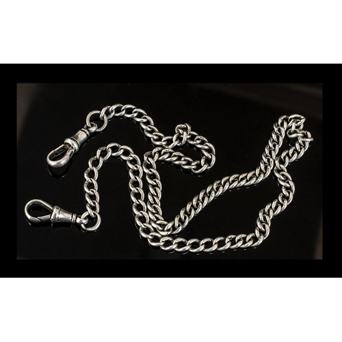 293 - Antique Silver Albert Chain. Silver Albert Chain with 2 Dog Clips. An Impressive 19 Inches In length... 