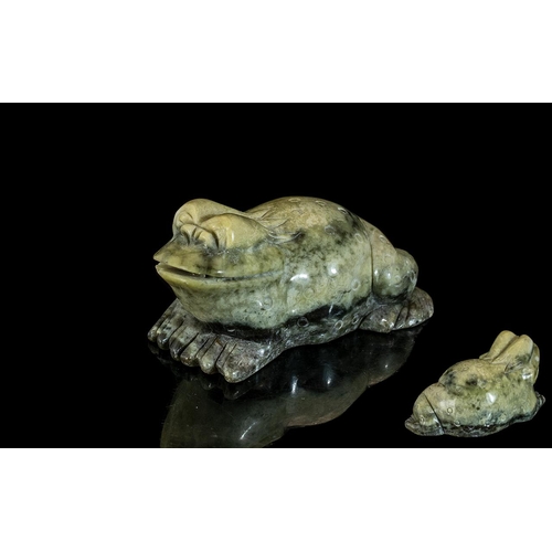 294 - Chinese 19th Century Jade Figure of a Large Toad, In a Resting Position, In Chinese Culture. The Toa... 