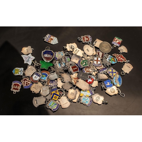 296 - Large Collection of Silver and Enamel Shields. Large Collection of Enamel on Silver Shields from Aro... 