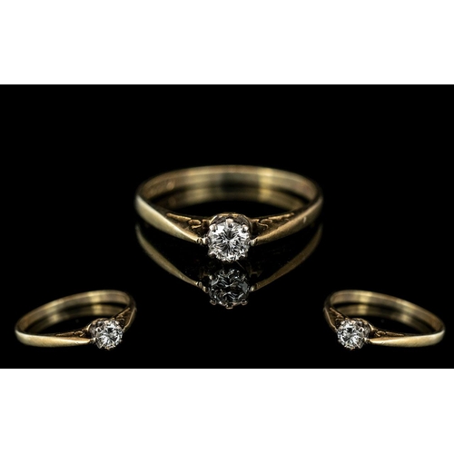 297 - Ladies - Attractive 9ct Gold Single Stone Set Ring. Marked 9ct - Full Hallmark. The Single Diamond o... 