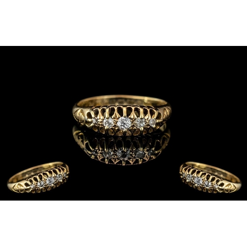 29A - Antique Period Attractive 18ct Yellow Gold - 5 Stone Diamond Set Ring. Gallery Setting. Hallmark Bir... 