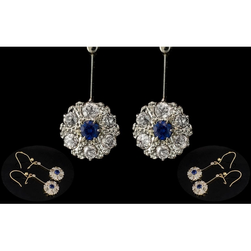 2A - Antique Period - Stunning and Exquisite 18ct Yellow Gold and Platinum Diamond and Sapphire Set Pair ... 