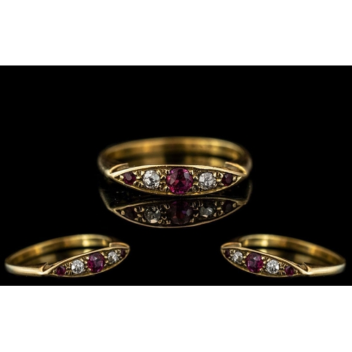 37 - Edwardian Period 18ct Gold - Attractive 5 Stone Ruby and Diamond Set Ring. Not Hallmarked but Tests ... 