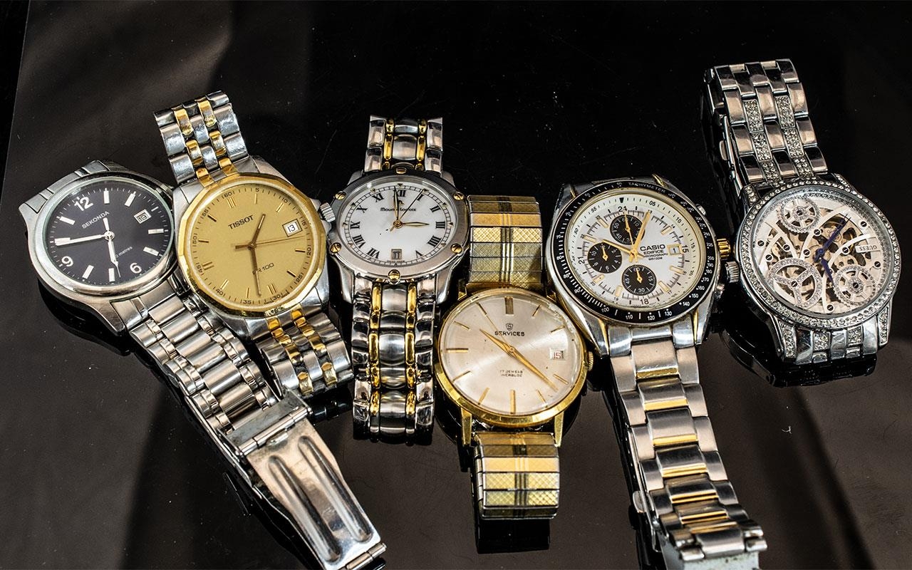 Collection of Six Gentleman's Wrist Watches, comprising a Casio Edifice ...