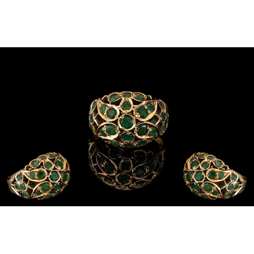 38A - 14ct Gold - Emerald Set Cluster Ring. Marked 14ct to Interior of Shank. The Emeralds of Good Colour,... 